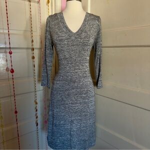 Daily Ritual Heather Gray Terry V-Neck Dress Size M 3/4 Sleeve Casual Midi